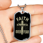 Faith Over Fear Cross Necklace Stainless Steel or 18k Gold Dog Tag 24" Chain-Express Your Love Gifts