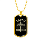 Faith Over Fear Cross Necklace Stainless Steel or 18k Gold Dog Tag 24" Chain-Express Your Love Gifts