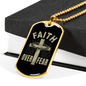 Faith Over Fear Cross Necklace Stainless Steel or 18k Gold Dog Tag 24" Chain-Express Your Love Gifts