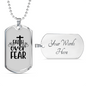 Faith Over Fear Cross White Necklace Stainless Steel or 18k Gold Dog Tag 24" Chain-Express Your Love Gifts
