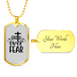 Faith Over Fear Cross White Necklace Stainless Steel or 18k Gold Dog Tag 24" Chain-Express Your Love Gifts