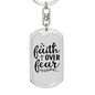 Faith Over Fear Cursive White Keychain Stainless Steel or 18k Gold Dog Tag Keyring-Express Your Love Gifts