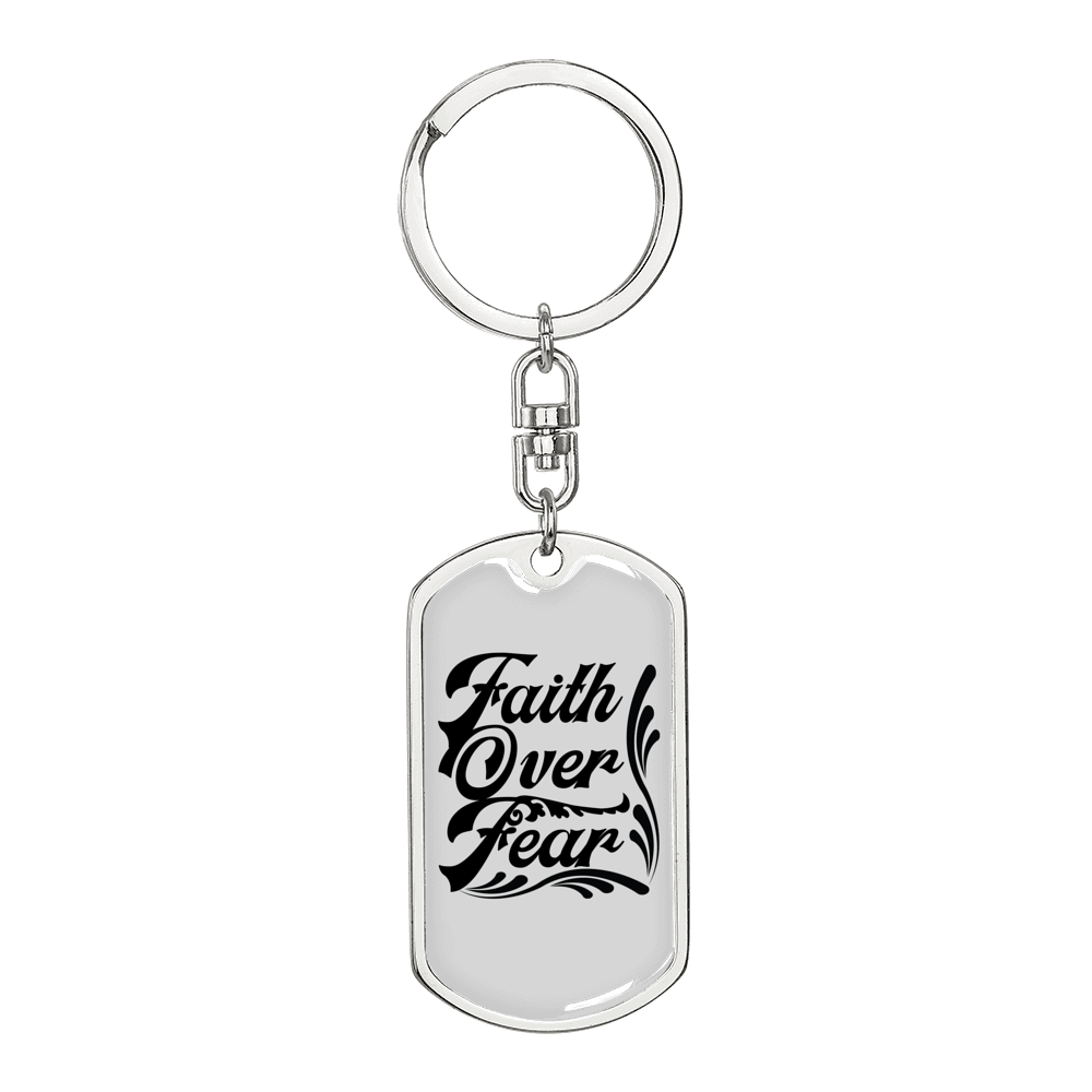 Faith Over Fear Dark Keychain Stainless Steel or 18k Gold Dog Tag Keyring-Express Your Love Gifts