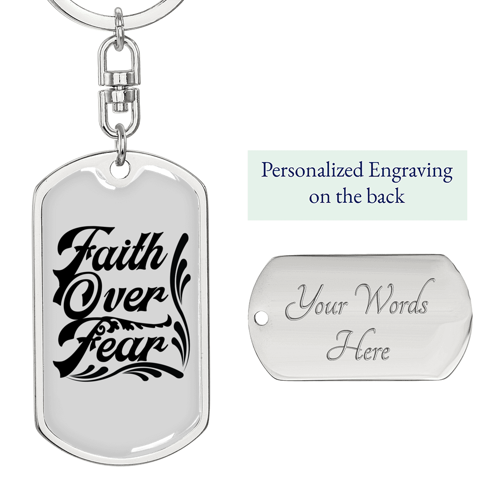 Faith Over Fear Dark Keychain Stainless Steel or 18k Gold Dog Tag Keyring-Express Your Love Gifts