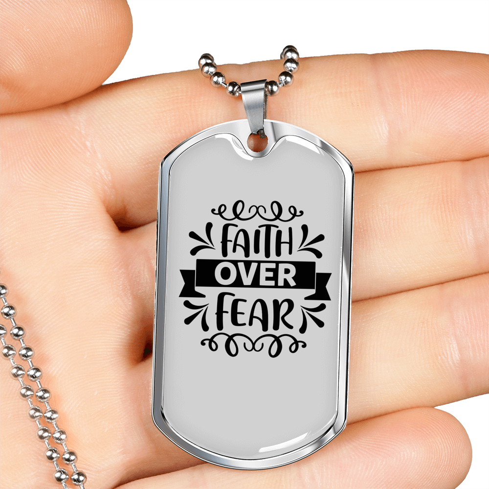 Faith Over Fear Dark Necklace Stainless Steel or 18k Gold Dog Tag 24" Chain-Express Your Love Gifts