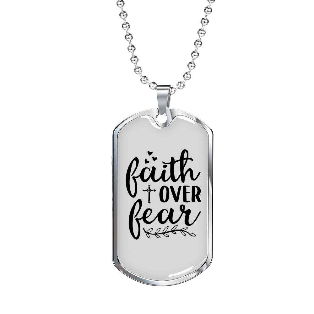 Faith Over Fear Heart Cross Necklace Stainless Steel or 18k Gold Dog Tag 24" Chain-Express Your Love Gifts