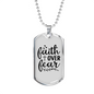 Faith Over Fear Heart Cross Necklace Stainless Steel or 18k Gold Dog Tag 24" Chain-Express Your Love Gifts