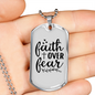 Faith Over Fear Heart Cross Necklace Stainless Steel or 18k Gold Dog Tag 24" Chain-Express Your Love Gifts
