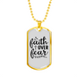 Faith Over Fear Heart Cross Necklace Stainless Steel or 18k Gold Dog Tag 24" Chain-Express Your Love Gifts