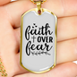 Faith Over Fear Heart Cross Necklace Stainless Steel or 18k Gold Dog Tag 24" Chain-Express Your Love Gifts