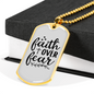 Faith Over Fear Heart Cross Necklace Stainless Steel or 18k Gold Dog Tag 24" Chain-Express Your Love Gifts