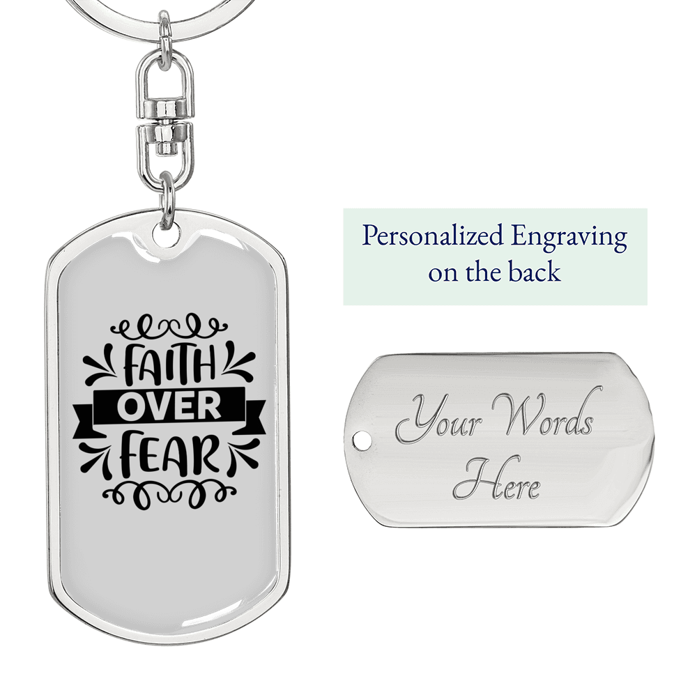 Faith Over Fear Keychain Stainless Steel or 18k Gold Dog Tag Keyring-Express Your Love Gifts