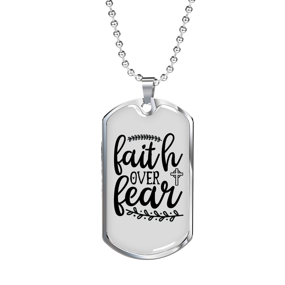 Faith Over Fear Necklace Stainless Steel or 18k Gold Dog Tag 24" Chain-Express Your Love Gifts