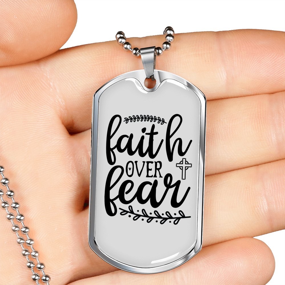 Faith Over Fear Necklace Stainless Steel or 18k Gold Dog Tag 24" Chain-Express Your Love Gifts