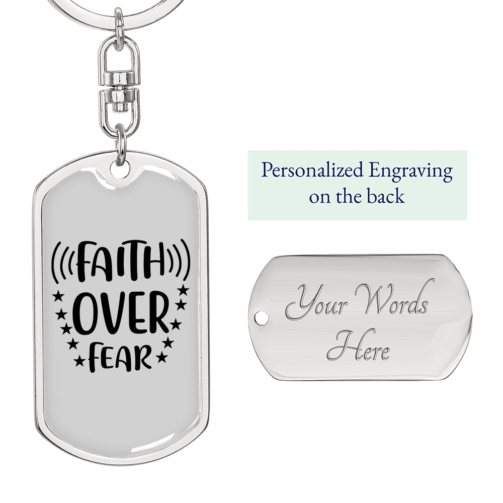 Faith Over Fear Stars Keychain Stainless Steel or 18k Gold Dog Tag Keyring-Express Your Love Gifts