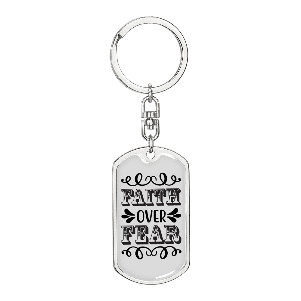 Faith Over Fear White Keychain Stainless Steel or 18k Gold Dog Tag Keyring-Express Your Love Gifts