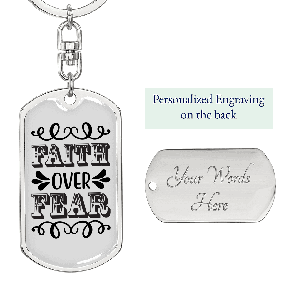 Faith Over Fear White Keychain Stainless Steel or 18k Gold Dog Tag Keyring-Express Your Love Gifts