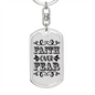 Faith Over Fear White Keychain Stainless Steel or 18k Gold Dog Tag Keyring-Express Your Love Gifts