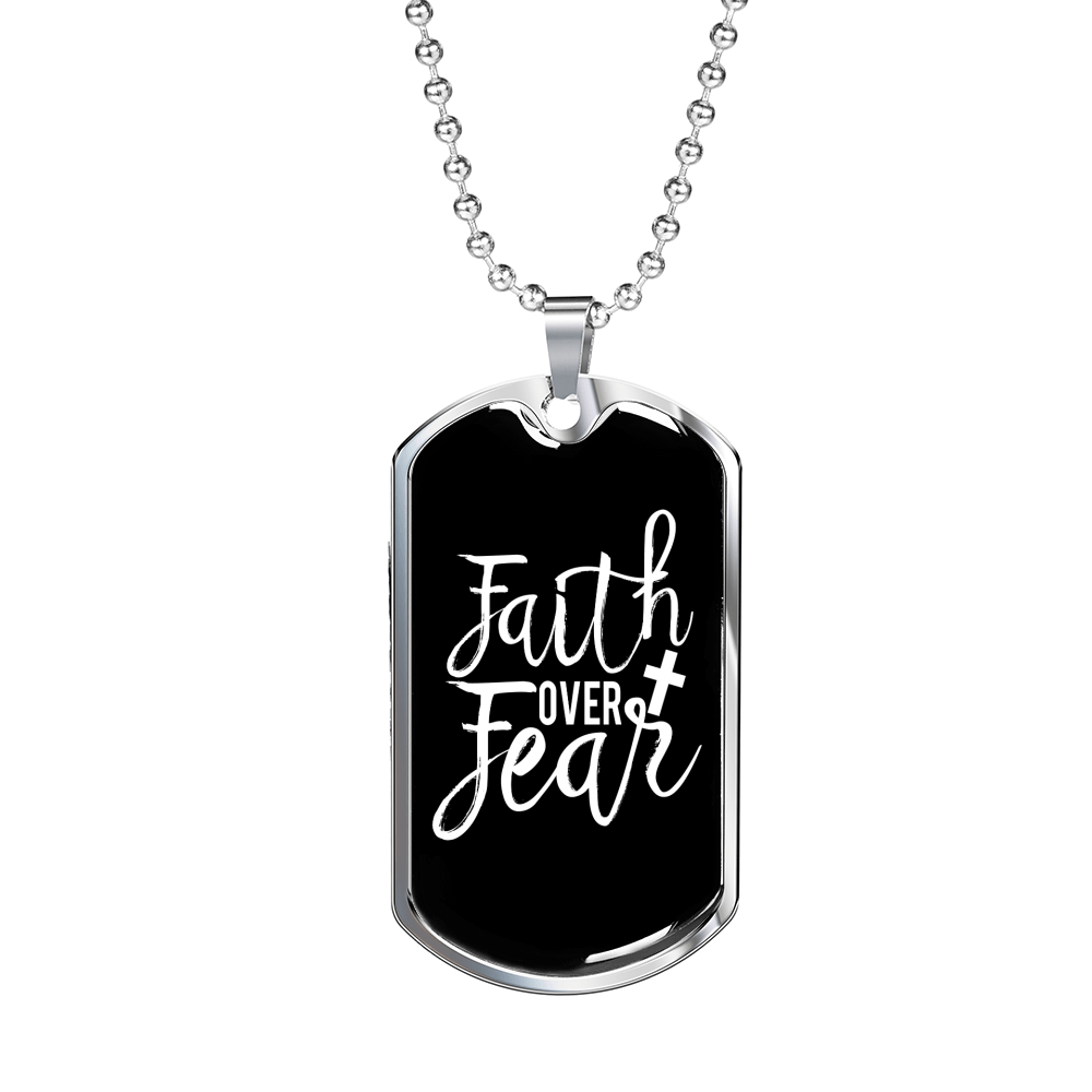 Faith Over Fear White Necklace Stainless Steel or 18k Gold Dog Tag 24" Chain-Express Your Love Gifts