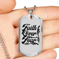 Faith Over Necklace Stainless Steel or 18k Gold Dog Tag 24" Chain-Express Your Love Gifts