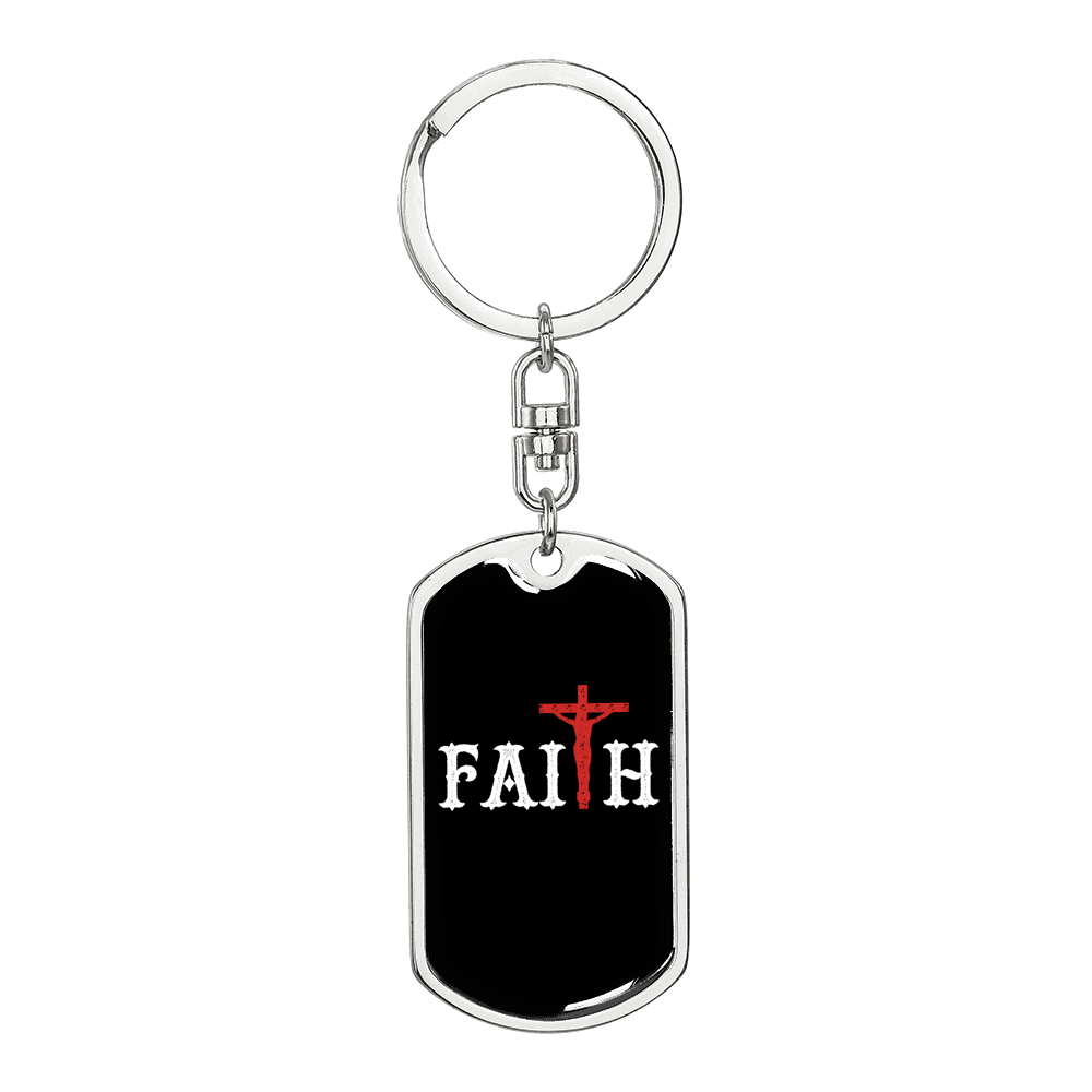 Faith Red Cross Keychain Stainless Steel or 18k Gold Dog Tag Keyring-Express Your Love Gifts