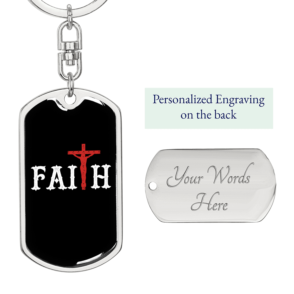 Faith Red Cross Keychain Stainless Steel or 18k Gold Dog Tag Keyring-Express Your Love Gifts