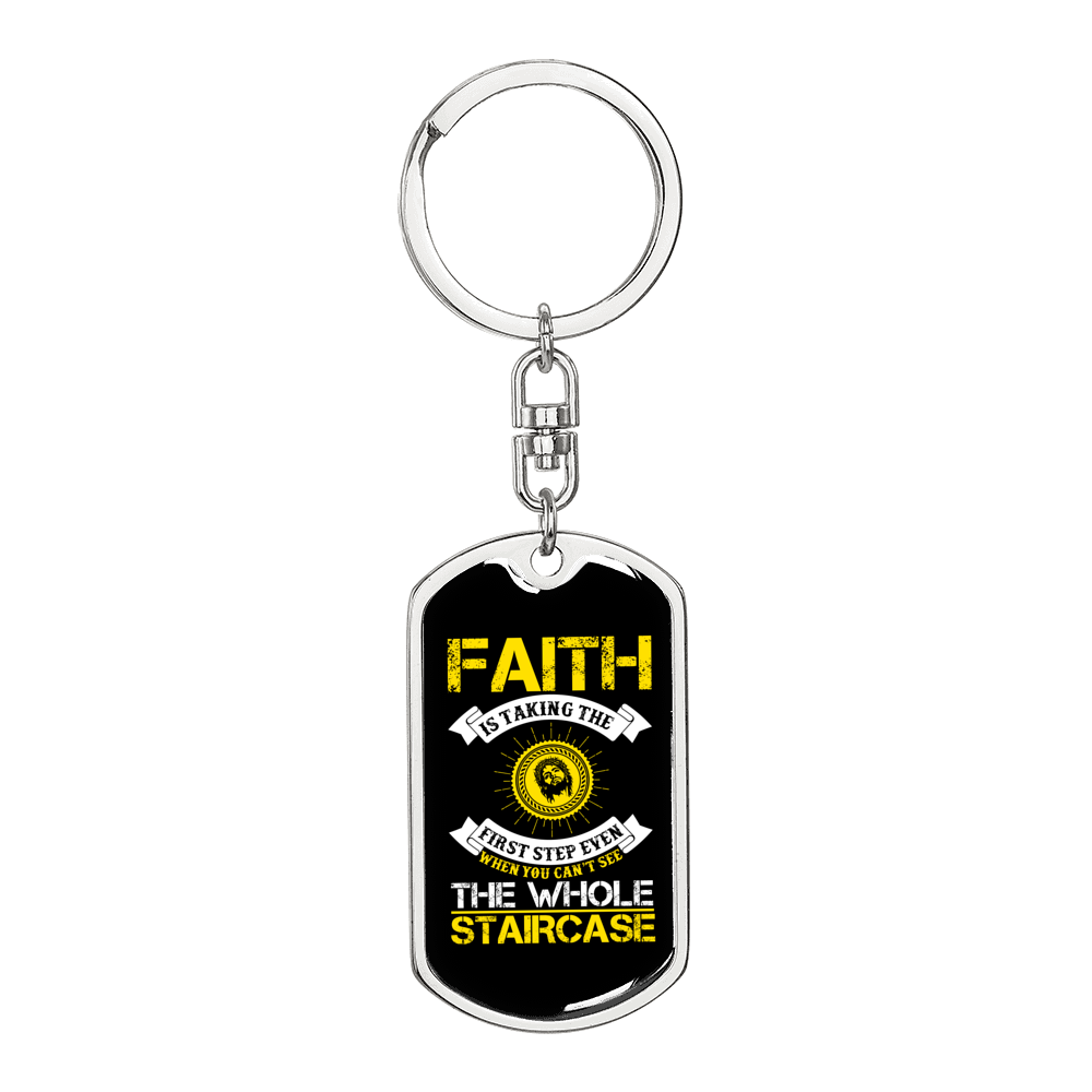 Faith Staircase Keychain Stainless Steel or 18k Gold Dog Tag Keyring-Express Your Love Gifts