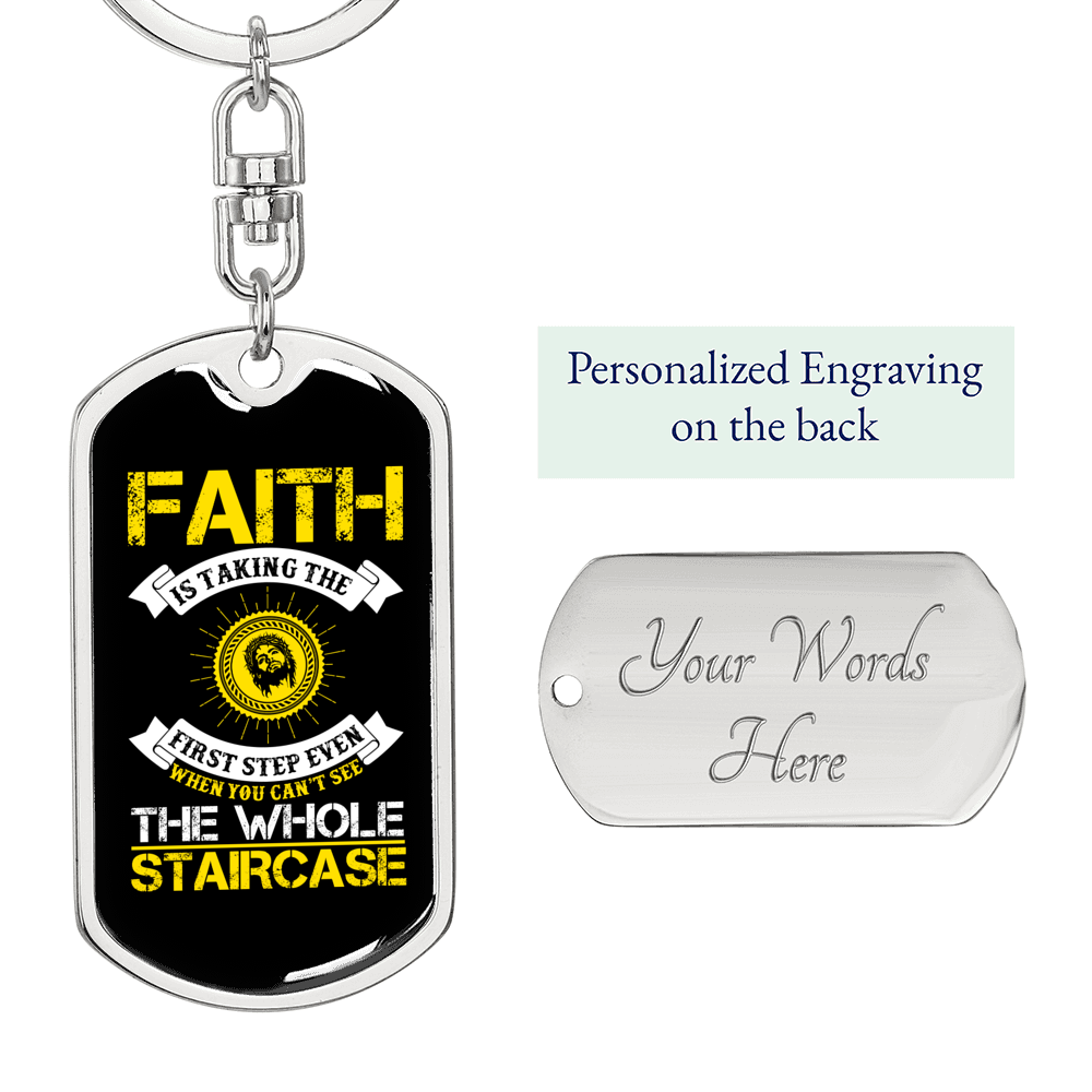 Faith Staircase Keychain Stainless Steel or 18k Gold Dog Tag Keyring-Express Your Love Gifts