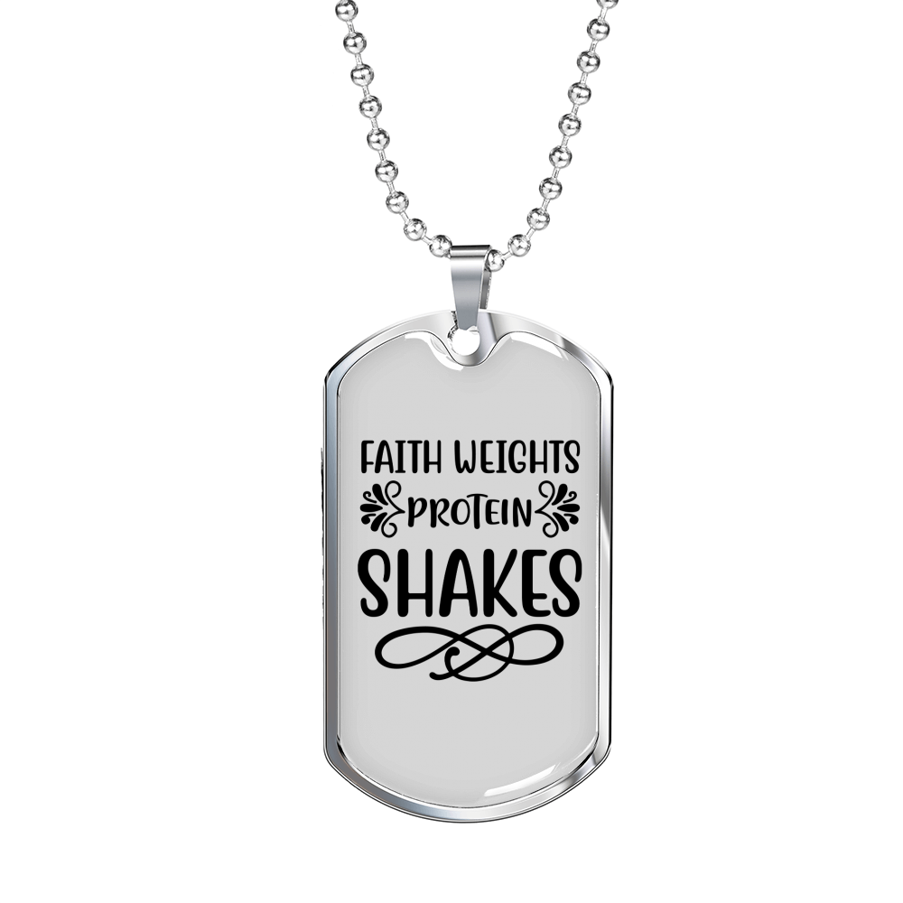 Faith Weights Protein Necklace Stainless Steel or 18k Gold Dog Tag 24" Chain-Express Your Love Gifts