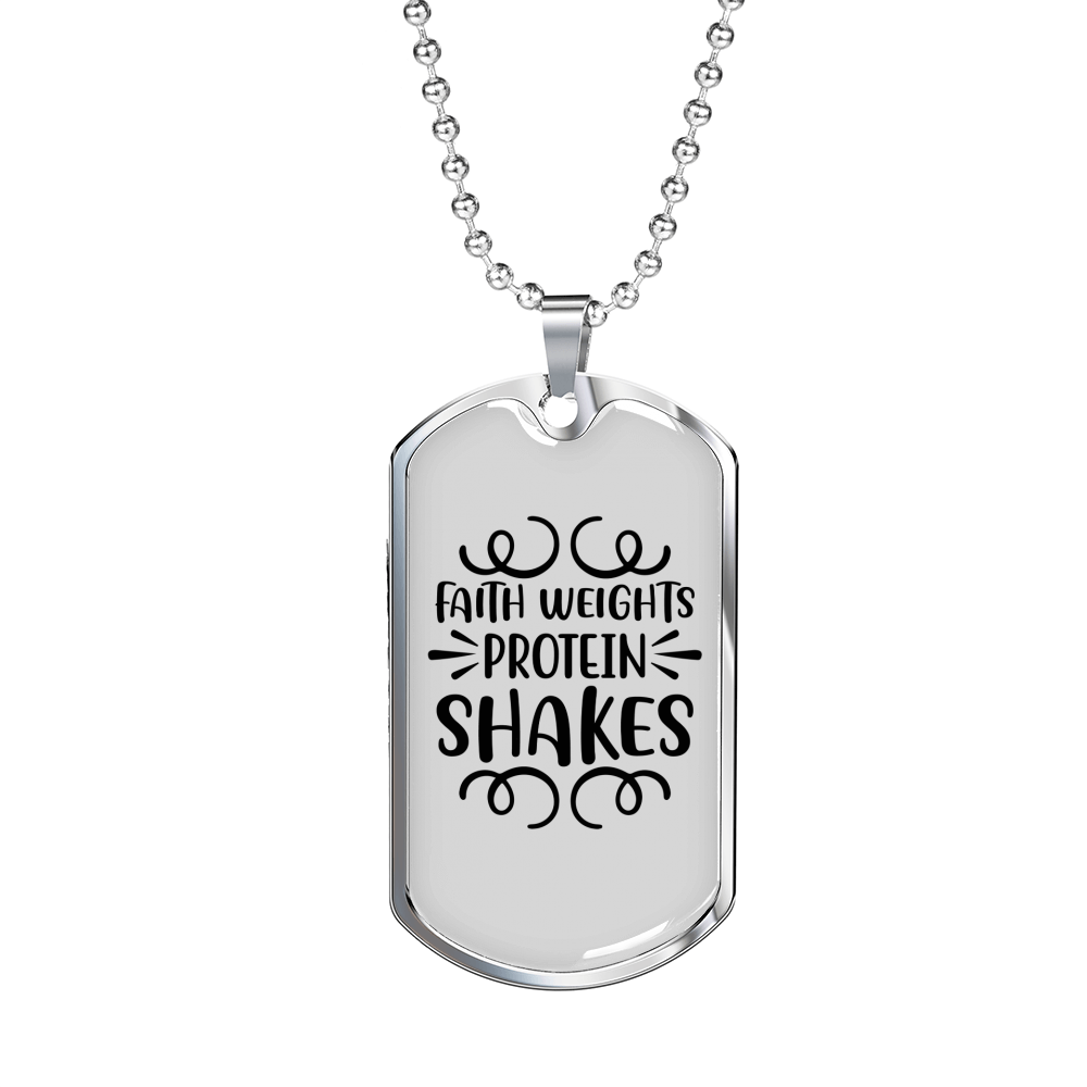 Faith Weights Protein Shakes Necklace Stainless Steel or 18k Gold Dog Tag 24" Chain-Express Your Love Gifts