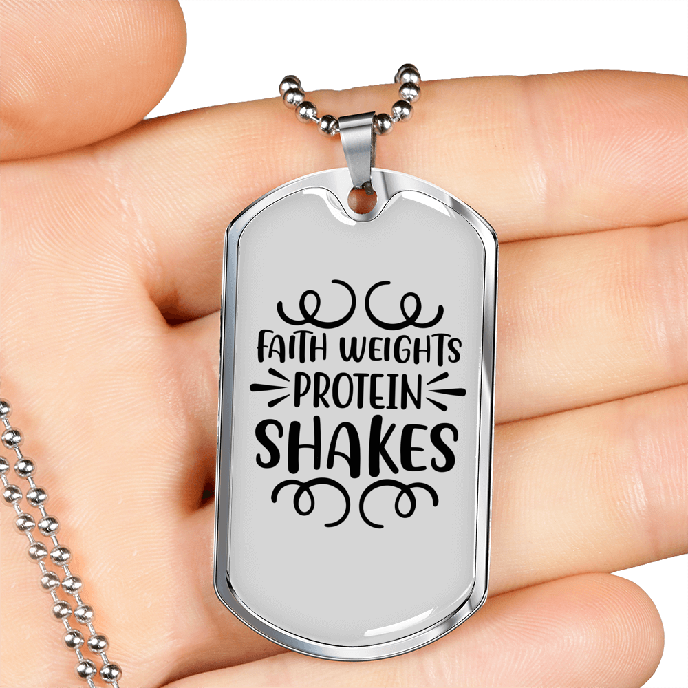 Faith Weights Protein Shakes Necklace Stainless Steel or 18k Gold Dog Tag 24" Chain-Express Your Love Gifts