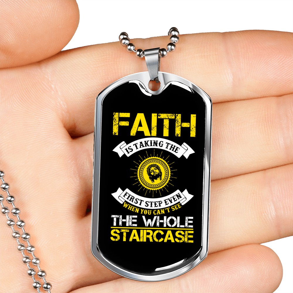 Faith Whole Staircase Necklace Stainless Steel or 18k Gold Dog Tag 24" Chain-Express Your Love Gifts