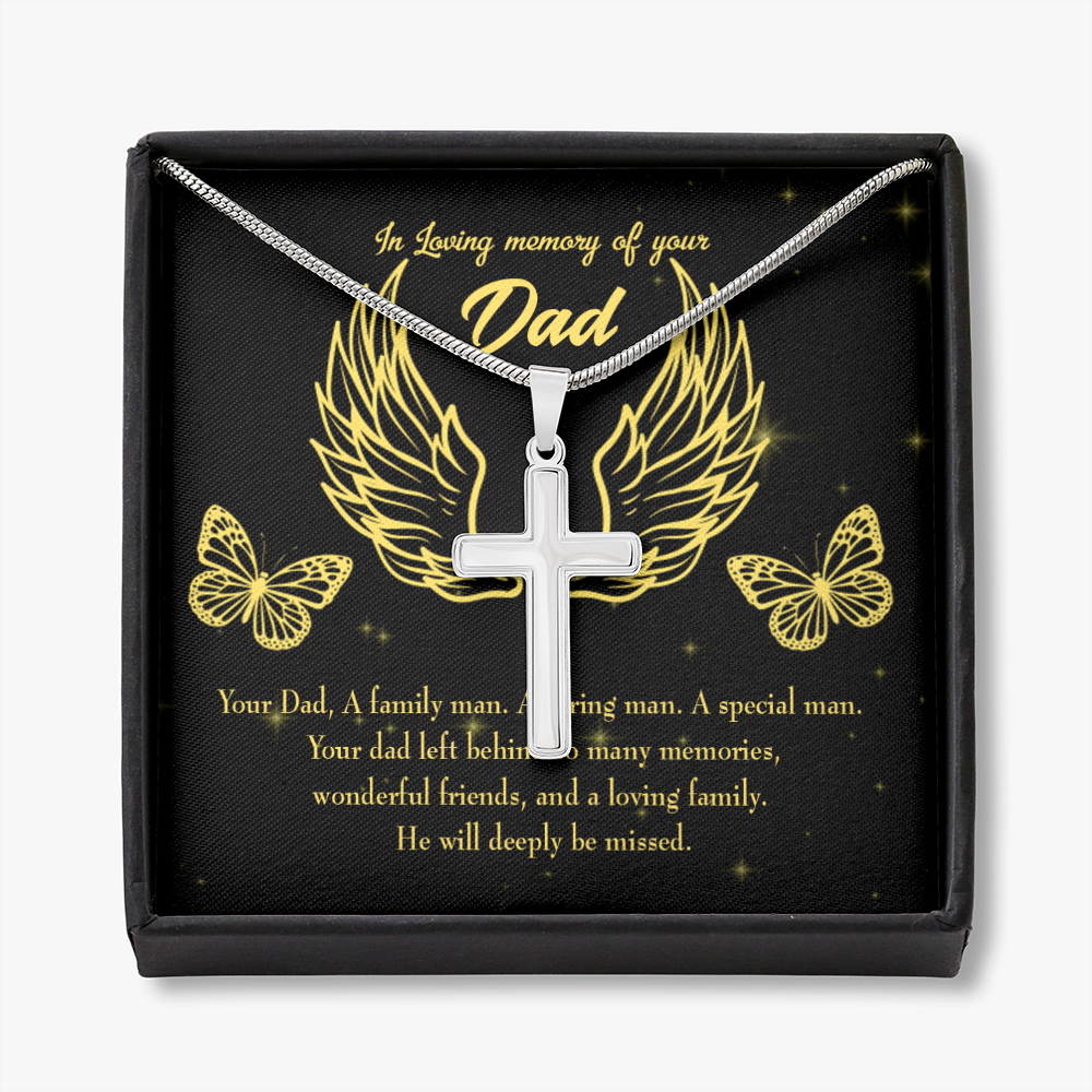 Family Man Dad Memorial Gift Dad Memorial Cross Necklace Sympathy Gift Loss of Father Condolence Message Card-Express Your Love Gifts