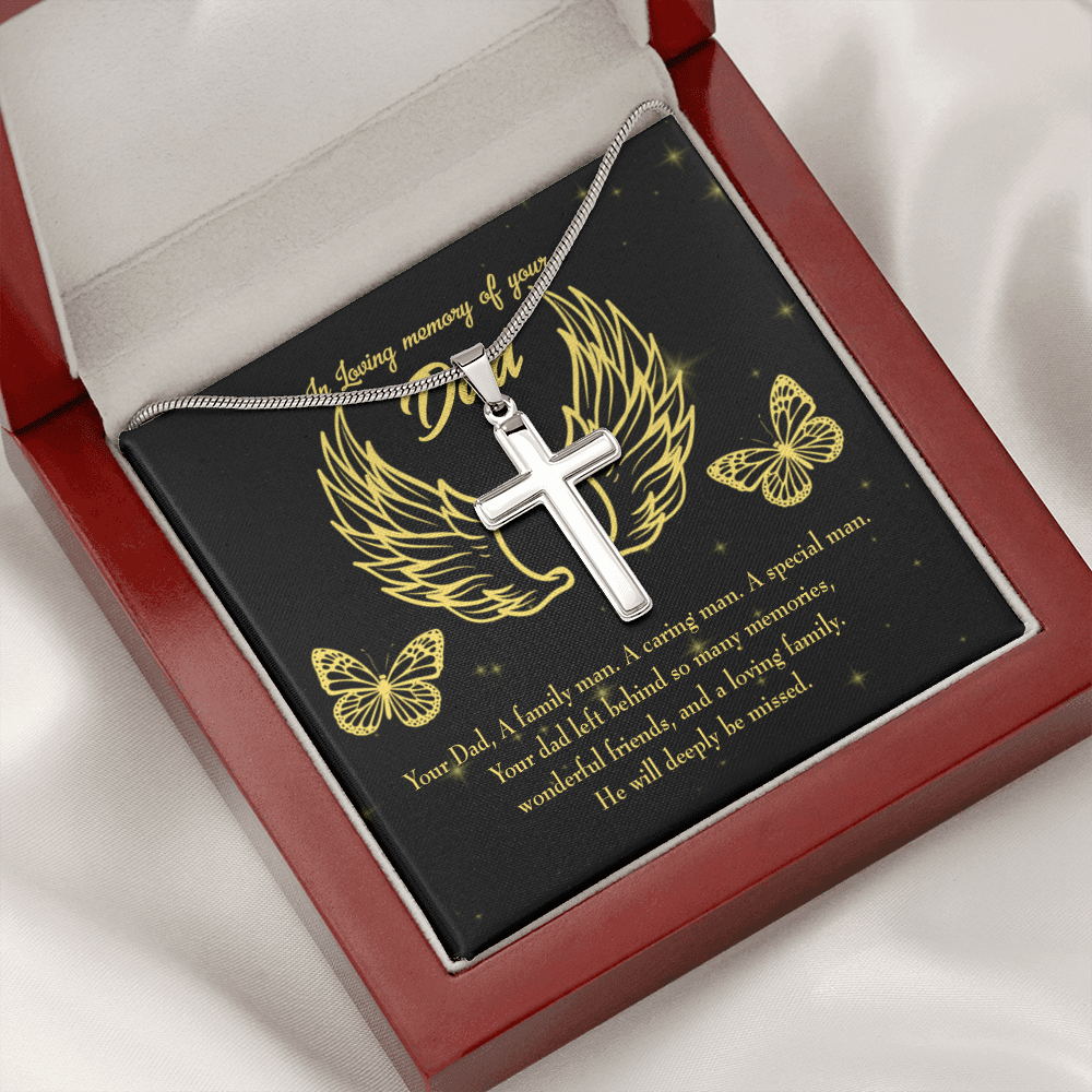 Family Man Dad Memorial Gift Dad Memorial Cross Necklace Sympathy Gift Loss of Father Condolence Message Card-Express Your Love Gifts
