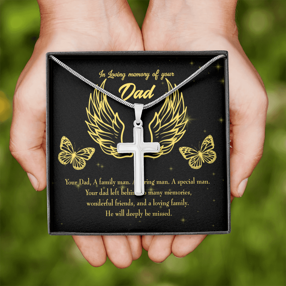 Family Man Dad Memorial Gift Dad Memorial Cross Necklace Sympathy Gift Loss of Father Condolence Message Card-Express Your Love Gifts