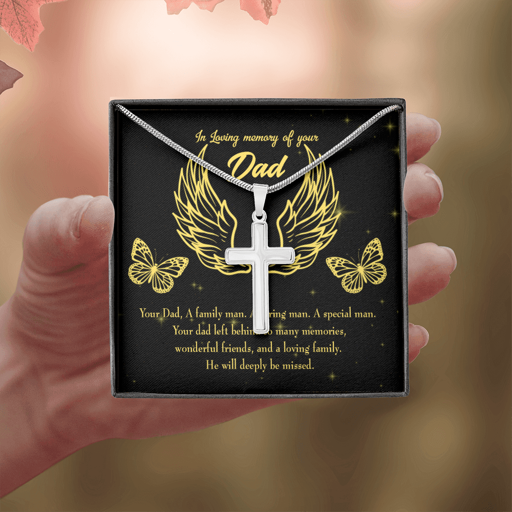 Family Man Dad Memorial Gift Dad Memorial Cross Necklace Sympathy Gift Loss of Father Condolence Message Card-Express Your Love Gifts