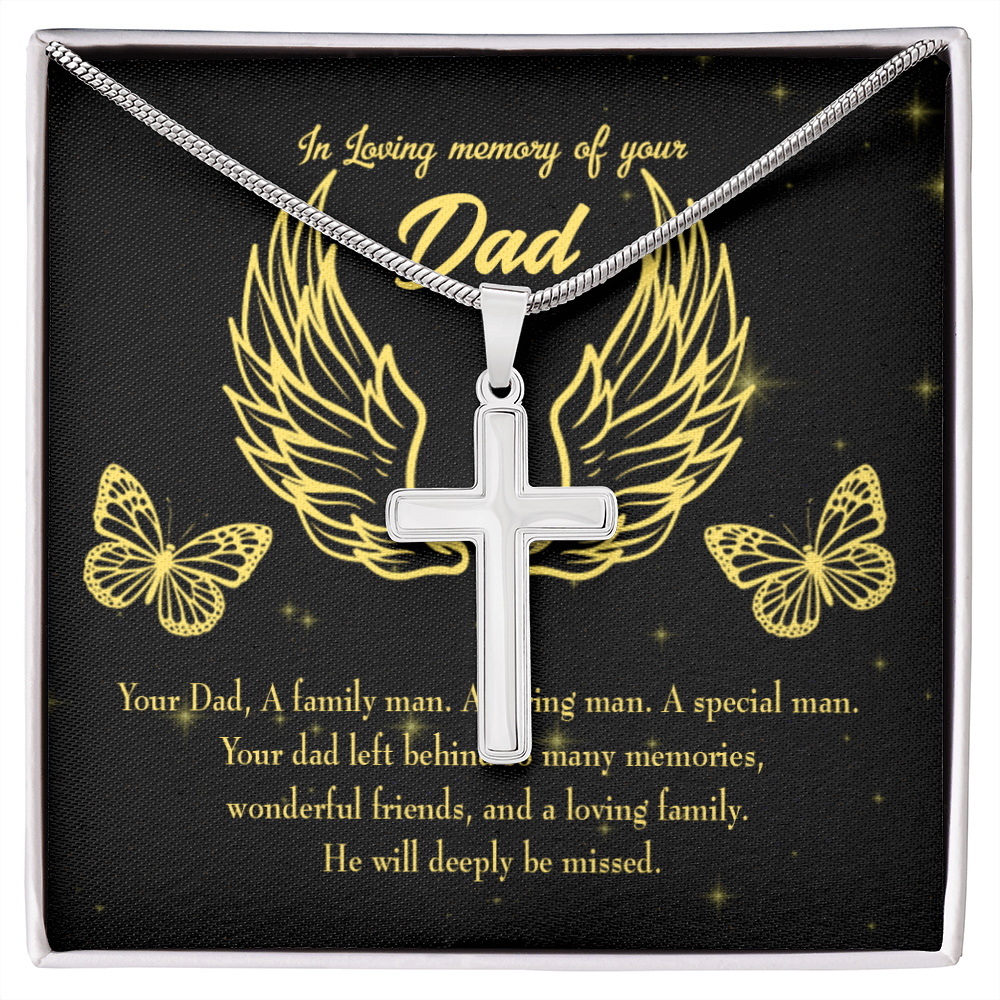 Family Man Dad Memorial Gift Dad Memorial Cross Necklace Sympathy Gift Loss of Father Condolence Message Card-Express Your Love Gifts