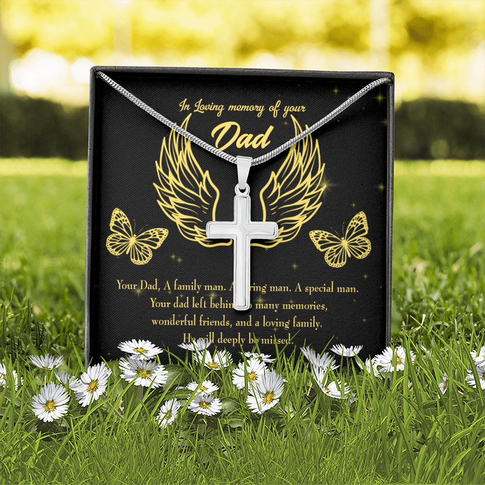 Family Man Dad Memorial Gift Dad Memorial Cross Necklace Sympathy Gift Loss of Father Condolence Message Card-Express Your Love Gifts