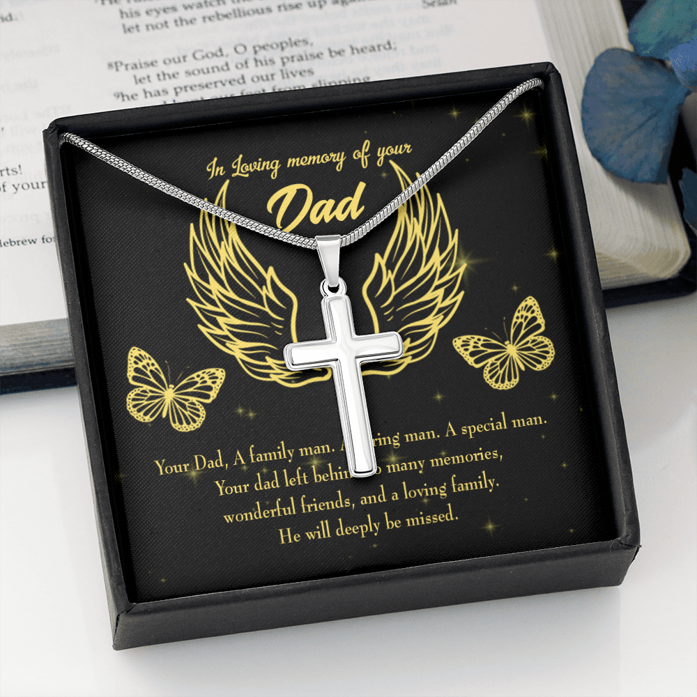 Family Man Dad Memorial Gift Dad Memorial Cross Necklace Sympathy Gift Loss of Father Condolence Message Card-Express Your Love Gifts