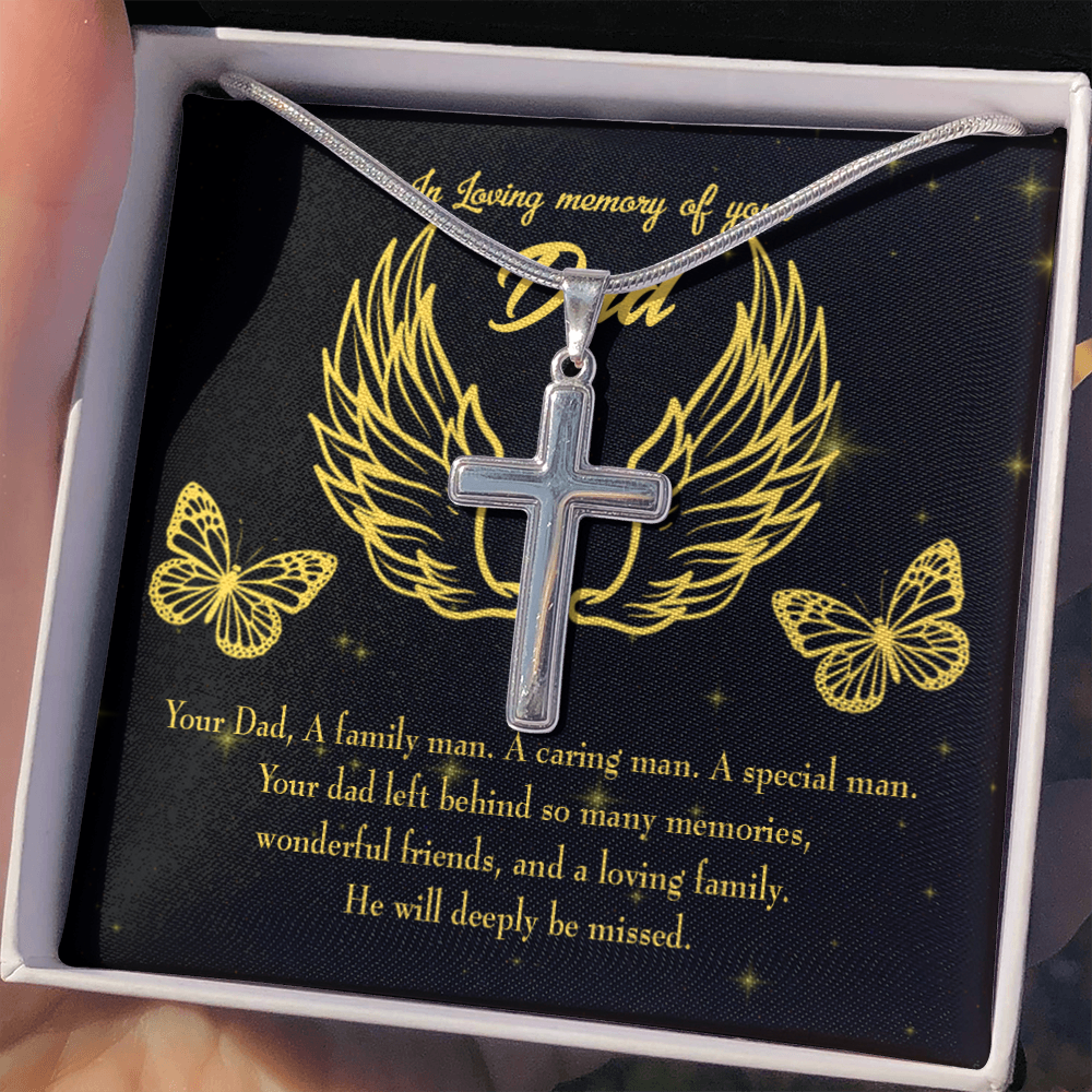Family Man Dad Memorial Gift Dad Memorial Cross Necklace Sympathy Gift Loss of Father Condolence Message Card-Express Your Love Gifts