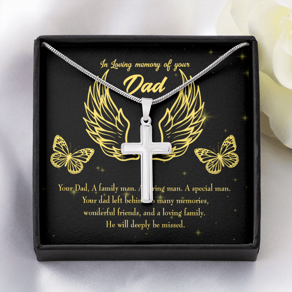 Family Man Dad Memorial Gift Dad Memorial Cross Necklace Sympathy Gift Loss of Father Condolence Message Card-Express Your Love Gifts