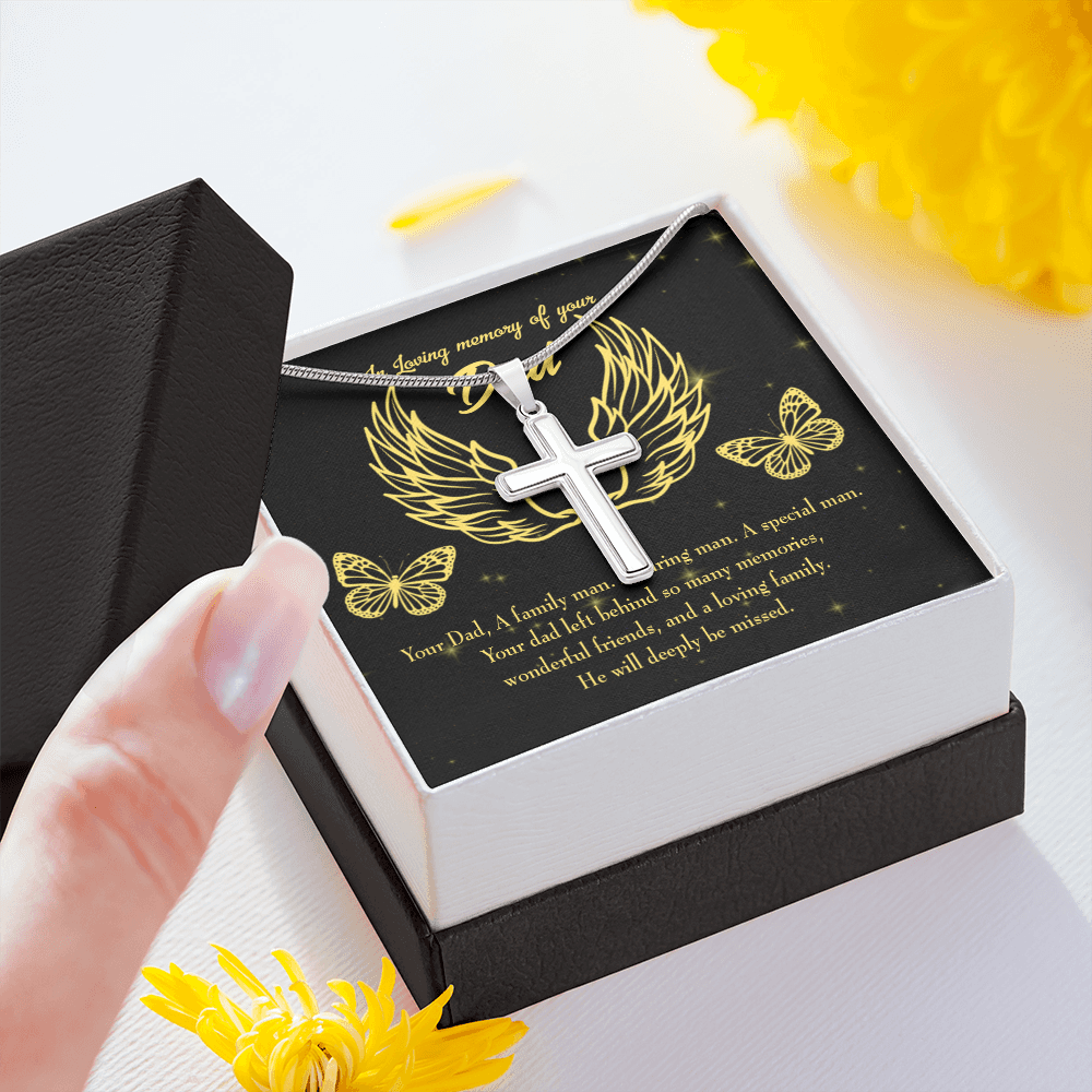 Family Man Dad Memorial Gift Dad Memorial Cross Necklace Sympathy Gift Loss of Father Condolence Message Card-Express Your Love Gifts
