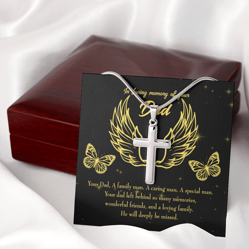 Family Man Dad Memorial Gift Dad Memorial Cross Necklace Sympathy Gift Loss of Father Condolence Message Card-Express Your Love Gifts