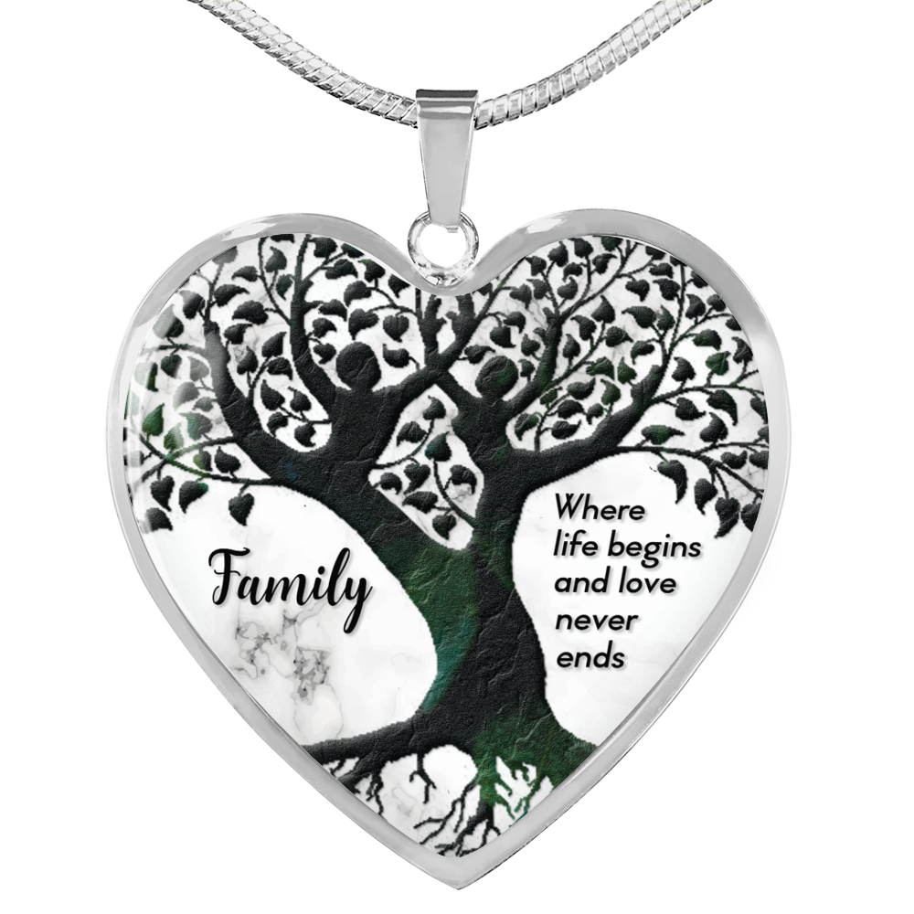 Family Where Life Begins Necklace Stainless Steel or 18k Gold Heart 18-22"-Express Your Love Gifts