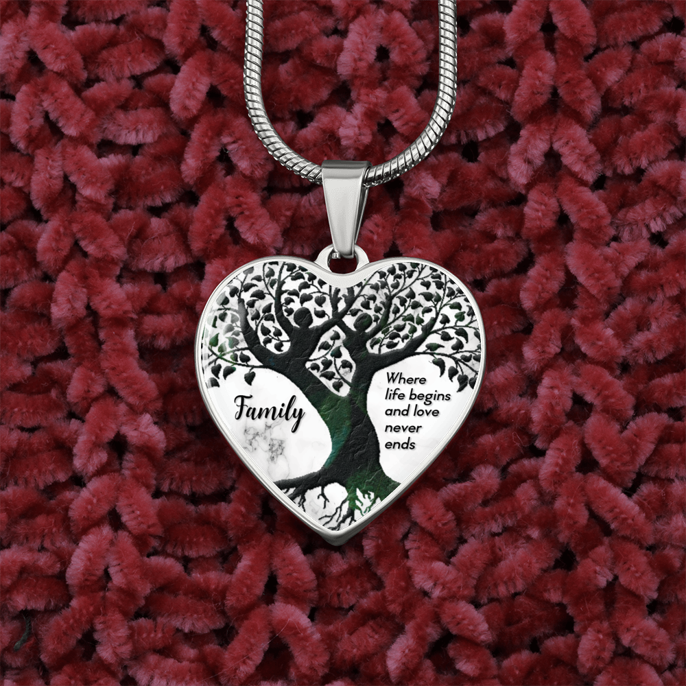 Family Where Life Begins Necklace Stainless Steel or 18k Gold Heart 18-22"-Express Your Love Gifts