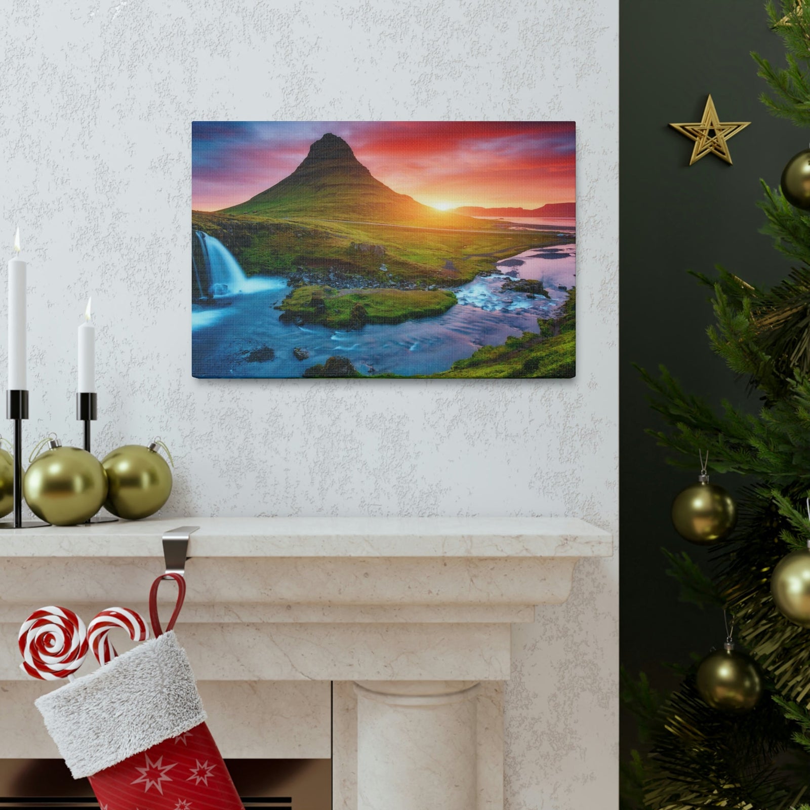 Fantastic Evening with Volcano Scene Beautiful Picturesque and Gorgeous View Beauty Nature Scene Evening View at Peninsula Wall Art Ready to Hang Unframed-Express Your Love Gifts