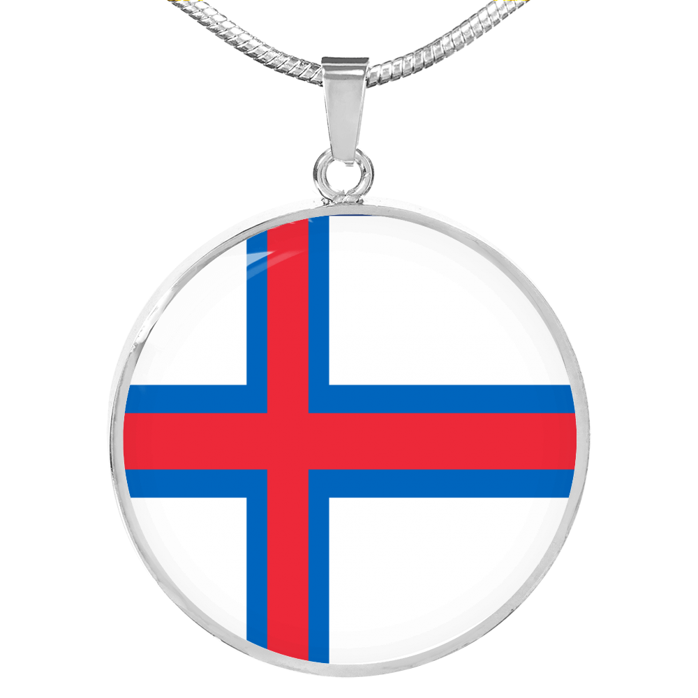 Faroe Flag Necklace Circle Pendant Stainless Steel or 18k Gold 18-22"-Express Your Love Gifts