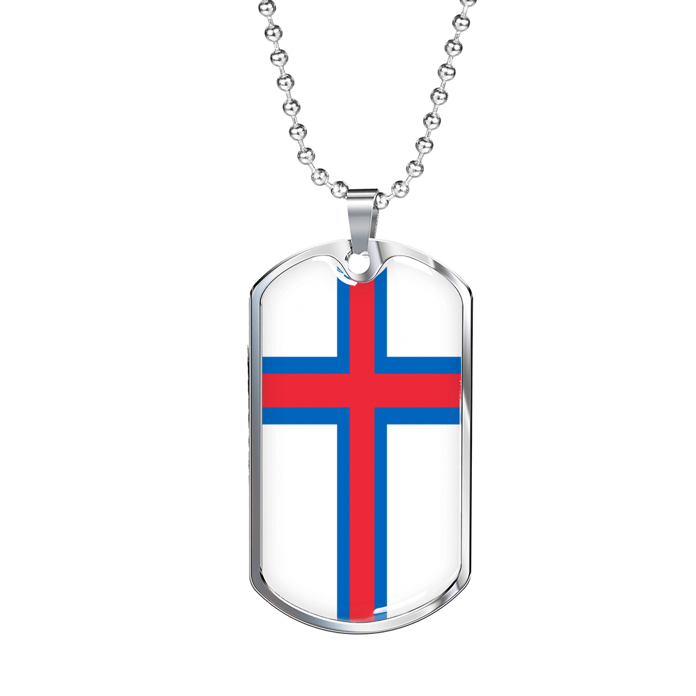 Faroe Island Flag Necklace Stainless Steel or 18k Gold Dog Tag 24" Chain-Express Your Love Gifts