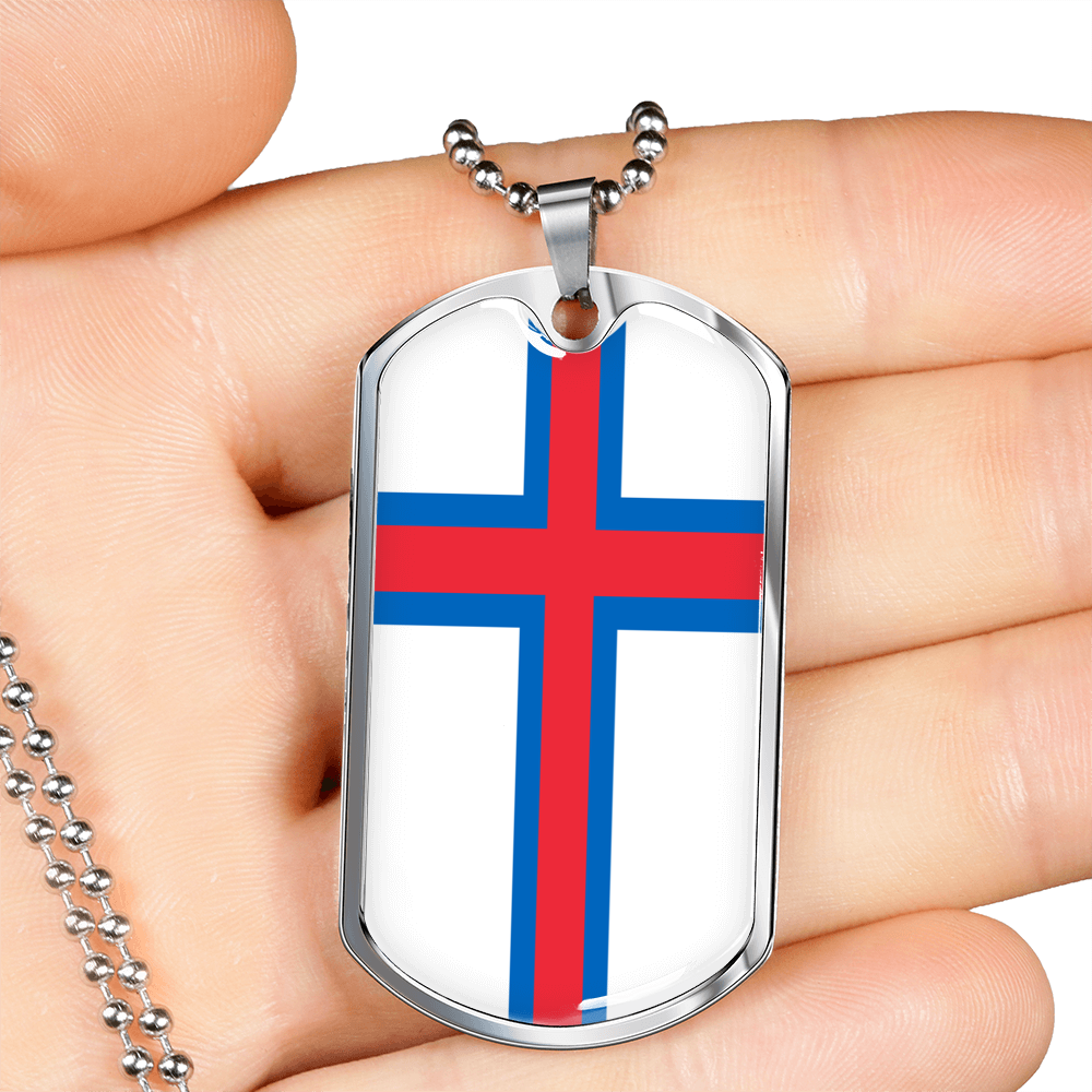 Faroe Island Flag Necklace Stainless Steel or 18k Gold Dog Tag 24" Chain-Express Your Love Gifts