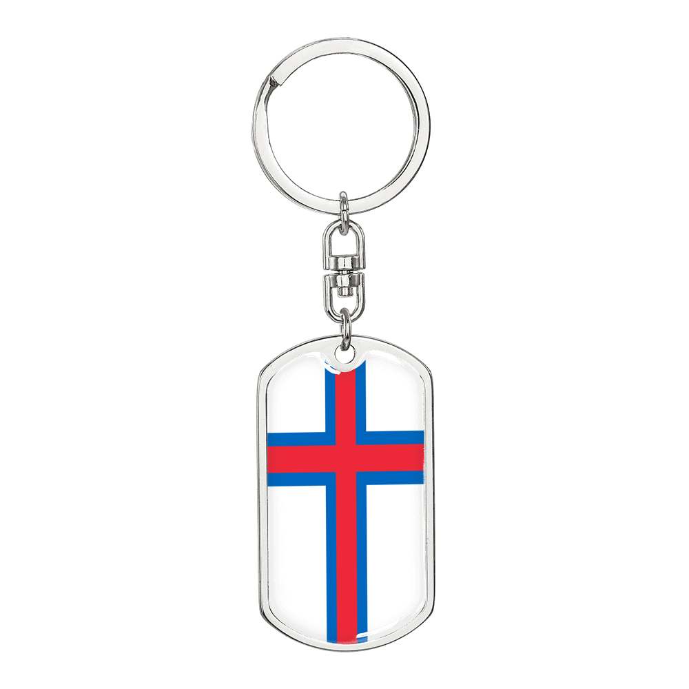 Faroe Island Flag Swivel Keychain Dog Tag Stainless Steel or 18k Gold-Express Your Love Gifts
